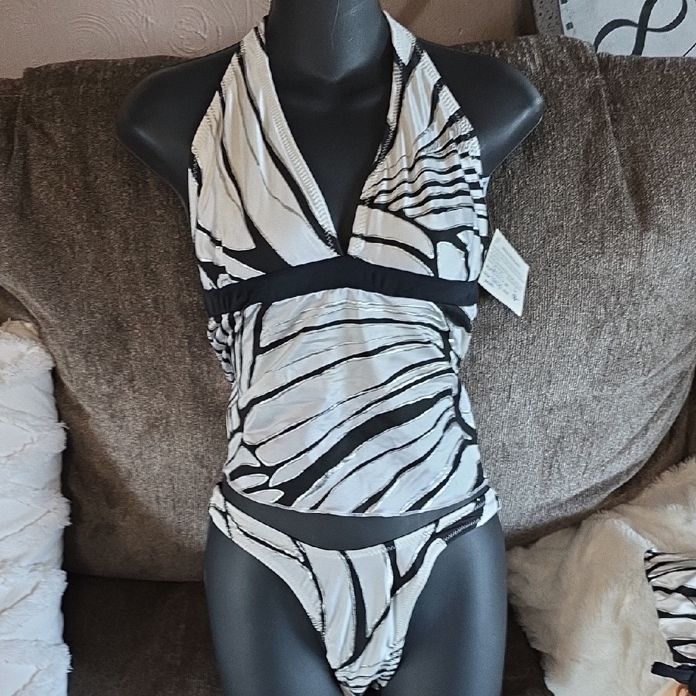 Blue Sky Black and White Bikini Swimwear Zebra